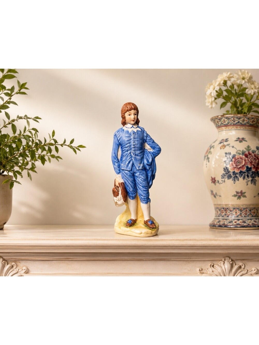 Vintage 1980s Bisque Porcelain Figurine Blue Boy Gainsborough Portrait, 6”